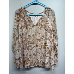 Indigo Soul Women's Long Sleeve Blouse Boho Brown Floral Print V Neck Size Large